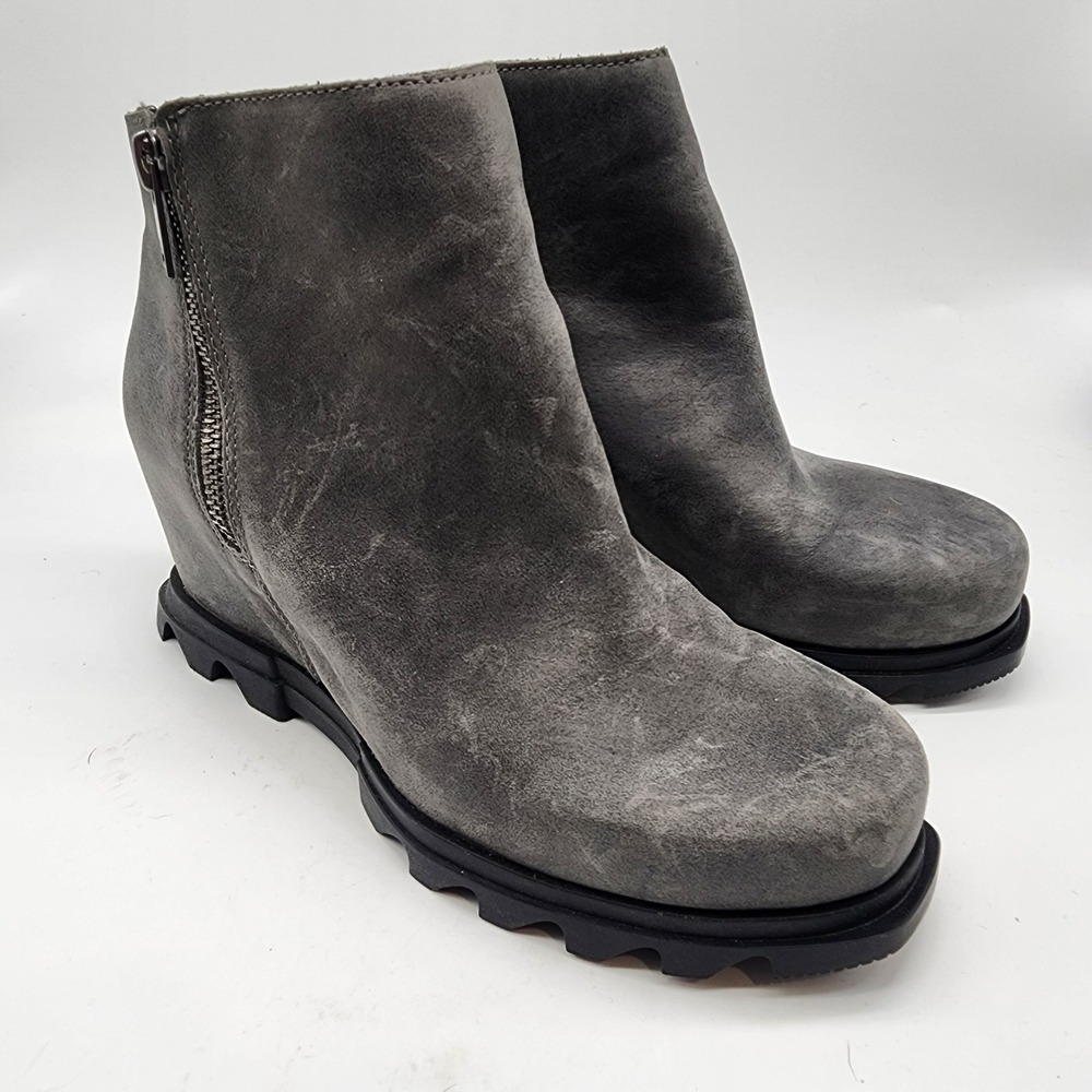Sorel Joan of Arctic Wedge III Zip Ankle Boots Women's 8.5 Grey Leather NL4592